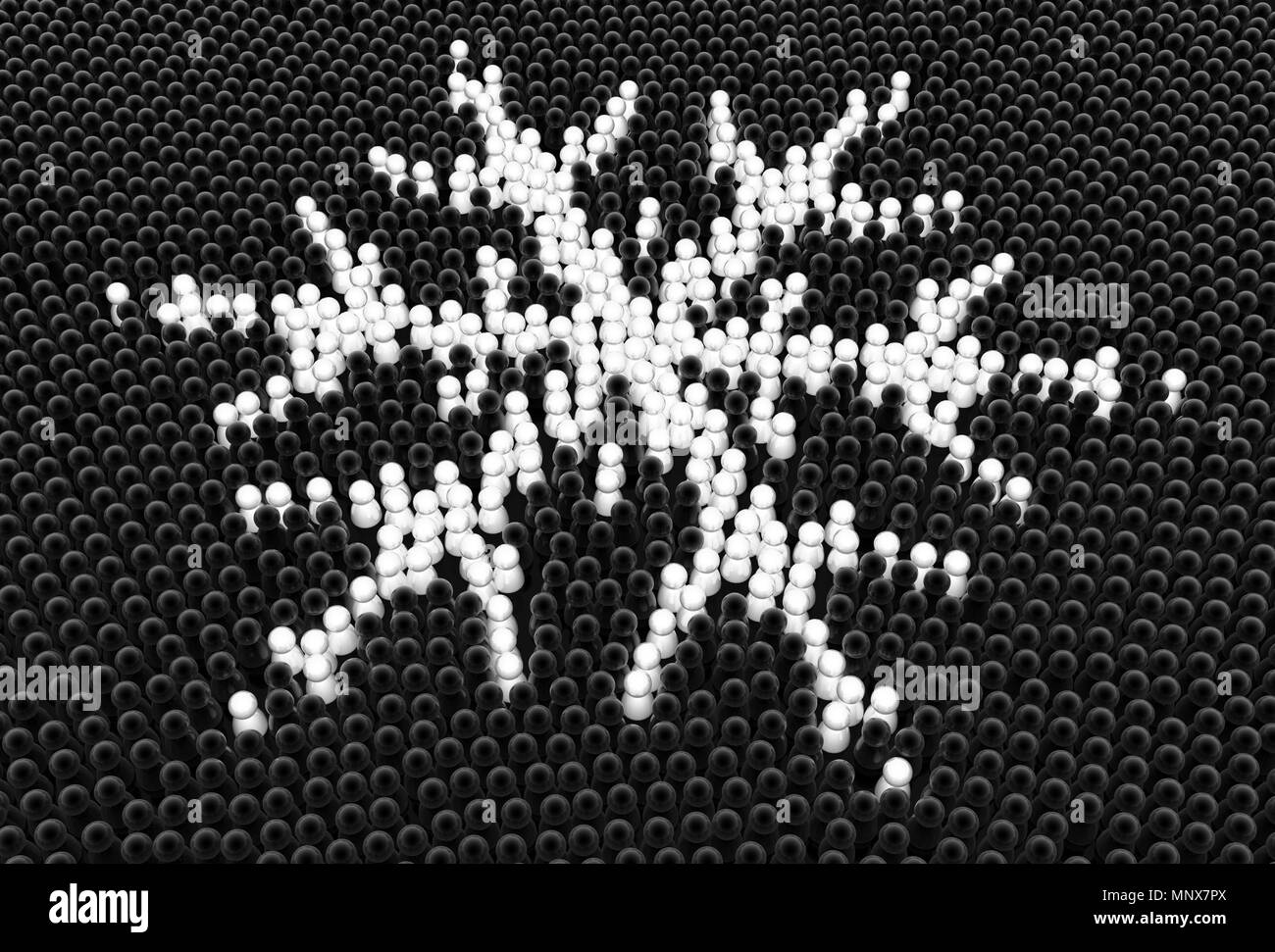 Foule de petites figures symboliques forme Flocon, 3d illustration, horizontal Banque D'Images