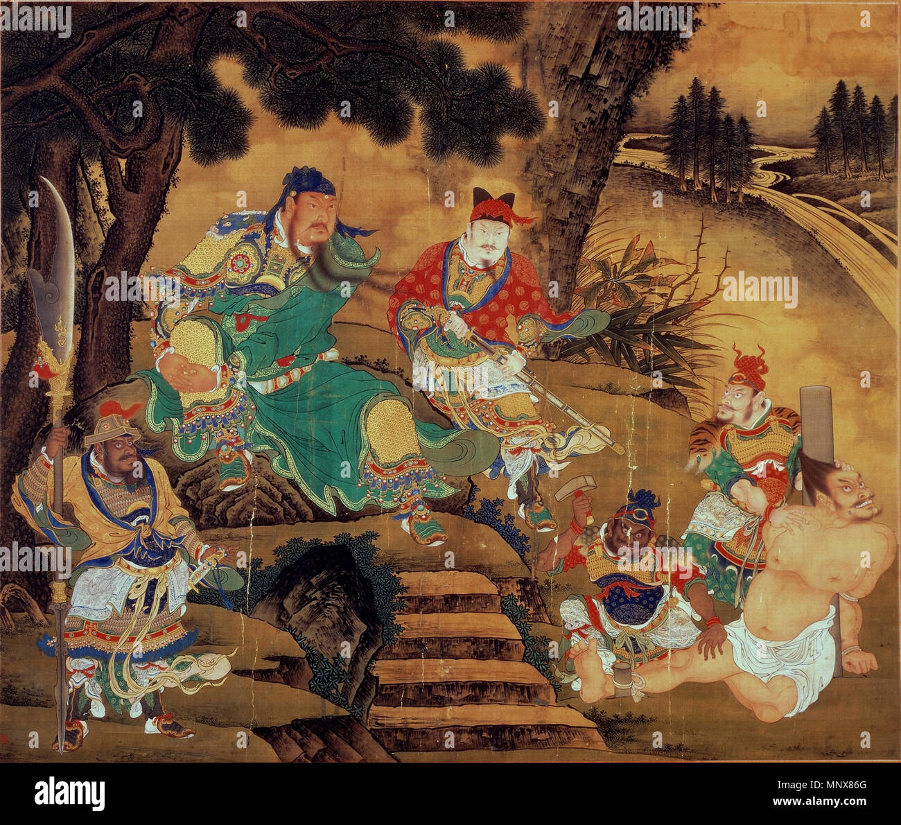 Anglais : Guan Yu Pang Général Capture de Français : Guan Yu fils capture ennemi le général Pang De Tiếng Việt : Quan Vũ Đức bắt tướng Bàng English : dynastie Ming, ca. 1430 . 1114 Shang Xi, Guan Yu Pang Général Capture de Banque D'Images