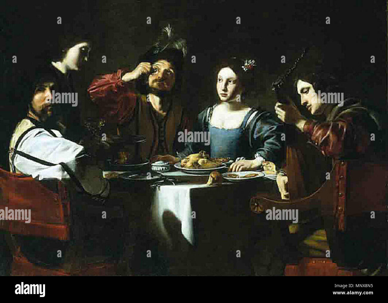 Anglais : Scène du Banquet avec un joueur de luth vers 1625. 927 Nicolas Tournier - scène du Banquet avec un joueur de luth Banque D'Images