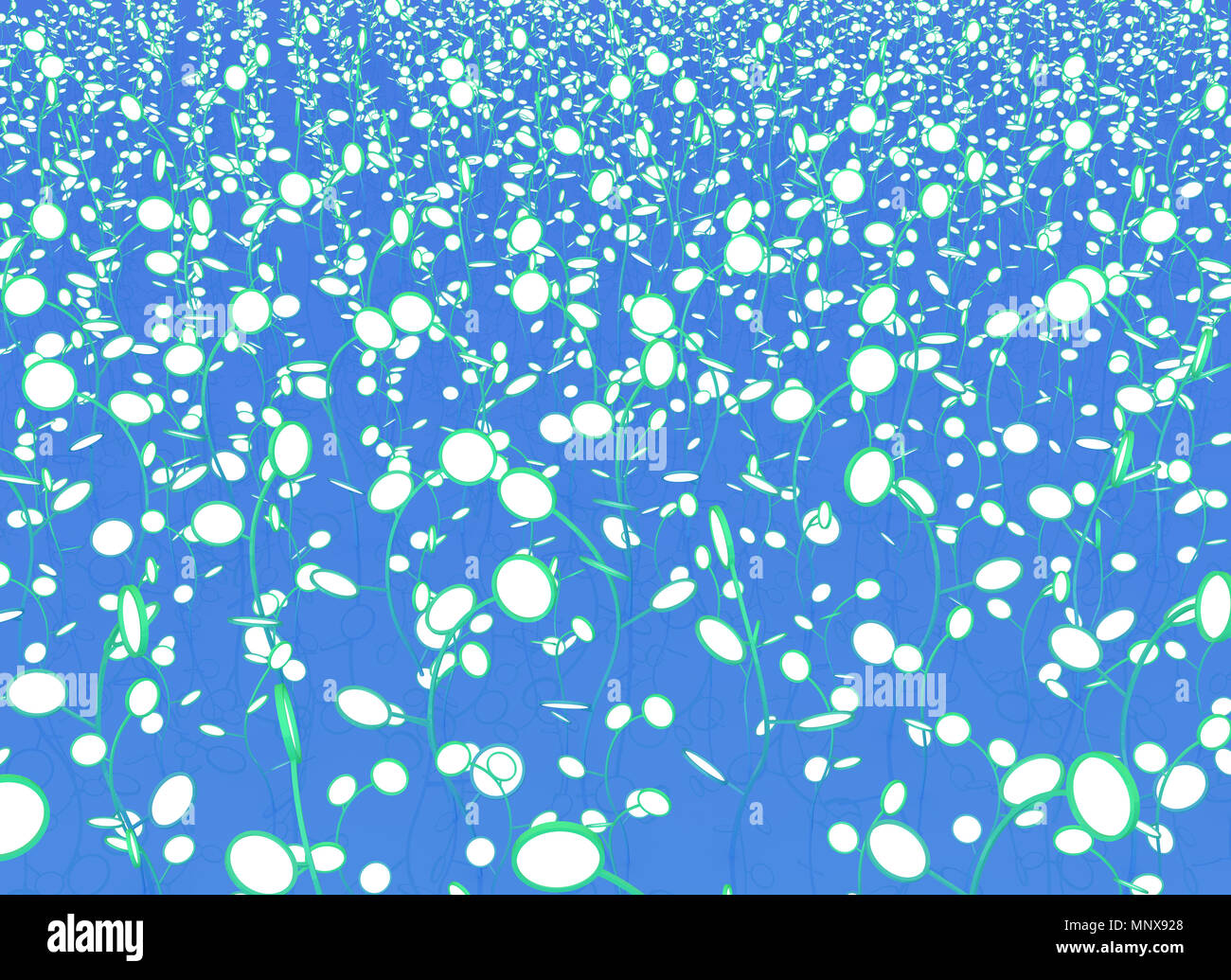La croissance des cercles liés abstract 3d, bleu vert, arrière-plan horizontal Banque D'Images