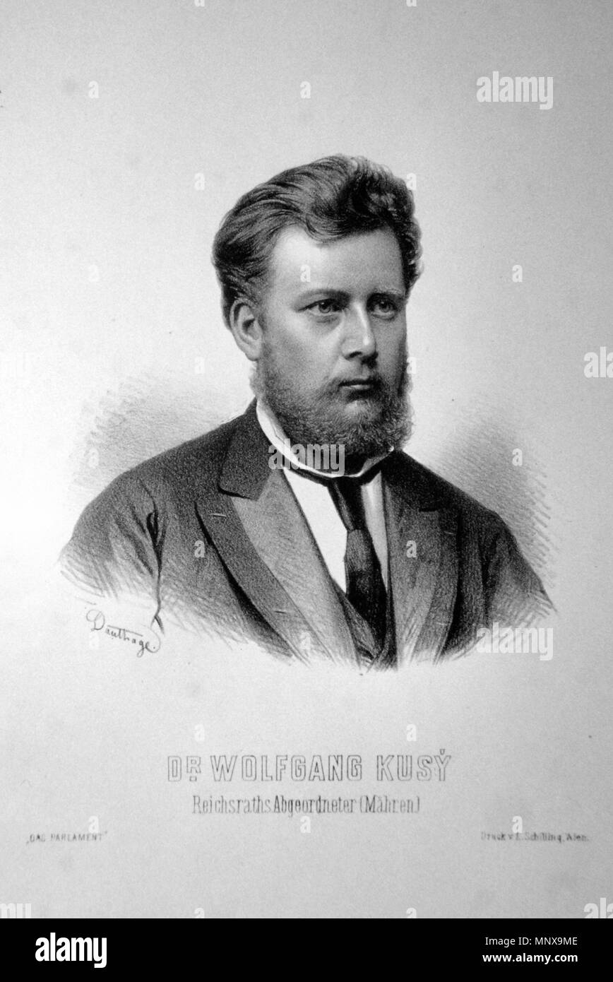 Appareil photo numérique Olympus . Deutsch : Dr. Wolfgang Kusy (1842-1886), Österreichischer Jurisr, Politiker, Reichsrat Abgeordneter zum für Mähren. Lithographie von Adolf Dauthage, ca. 1880 . vers 1880. Adolf Dauthage (1825-1883) 1272 Wolfgang Kusy Litho Banque D'Images