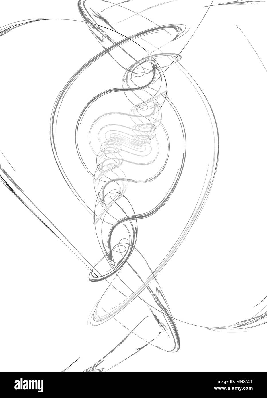 L'encre noire et grise, abstract swirl vertical, sur fond blanc, isolé Banque D'Images