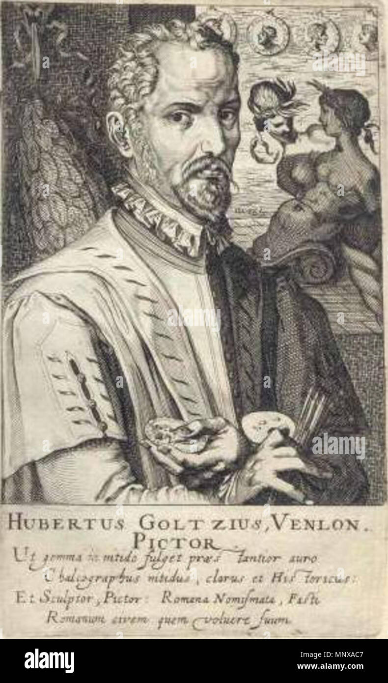 Portrait d'Hubertus Goltzius . De Hendrick Hondius (ca. 1610) Pictorum aliquot celebrius praecipue Germaniae infere oris, effigies, Hagae Comitis-Hondii : Henrici. vers 1610. 1121 Simon Frisius 001 Banque D'Images