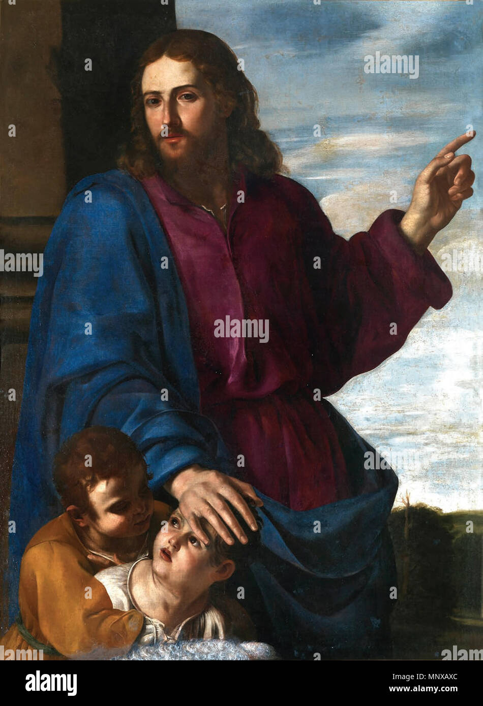 Anglais : le Christ bénissant les enfants Italiano : Siniens Parvulos entre 1624 et 1625. 1123 Siniens Parvulos - A. Gentileschi Banque D'Images