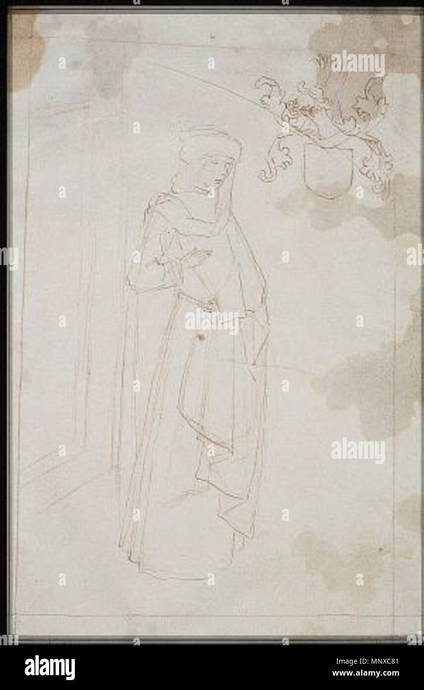 . Anglais : statuts, ordonnances et armorial de l'Ordre de la Toison d'Or (statuts, ordonnances et armorial de l'ordre de la Toison d') Lieu d'origine, date : le sud de l'Allemagne ; 1473. Ajout de sections : sud des Pays-Bas ; 1478 ou peu après et 1491 ou peu après Matériel : papier vélin, 86 ff., 249x187 (167x106 mm), 23 lignes, littera cursiva (lettre bourguignonne). Le français. Reliure : 18e siècle cuir brun Décoration : 1 miniature pleine page (170x115 mm) avec décoration à la frontière ; 92 miniatures (185/155x120/100 mm) ; 1 initiale historiée (80x90 mm) avec décoration à la frontière ; décoré à l'ini Banque D'Images