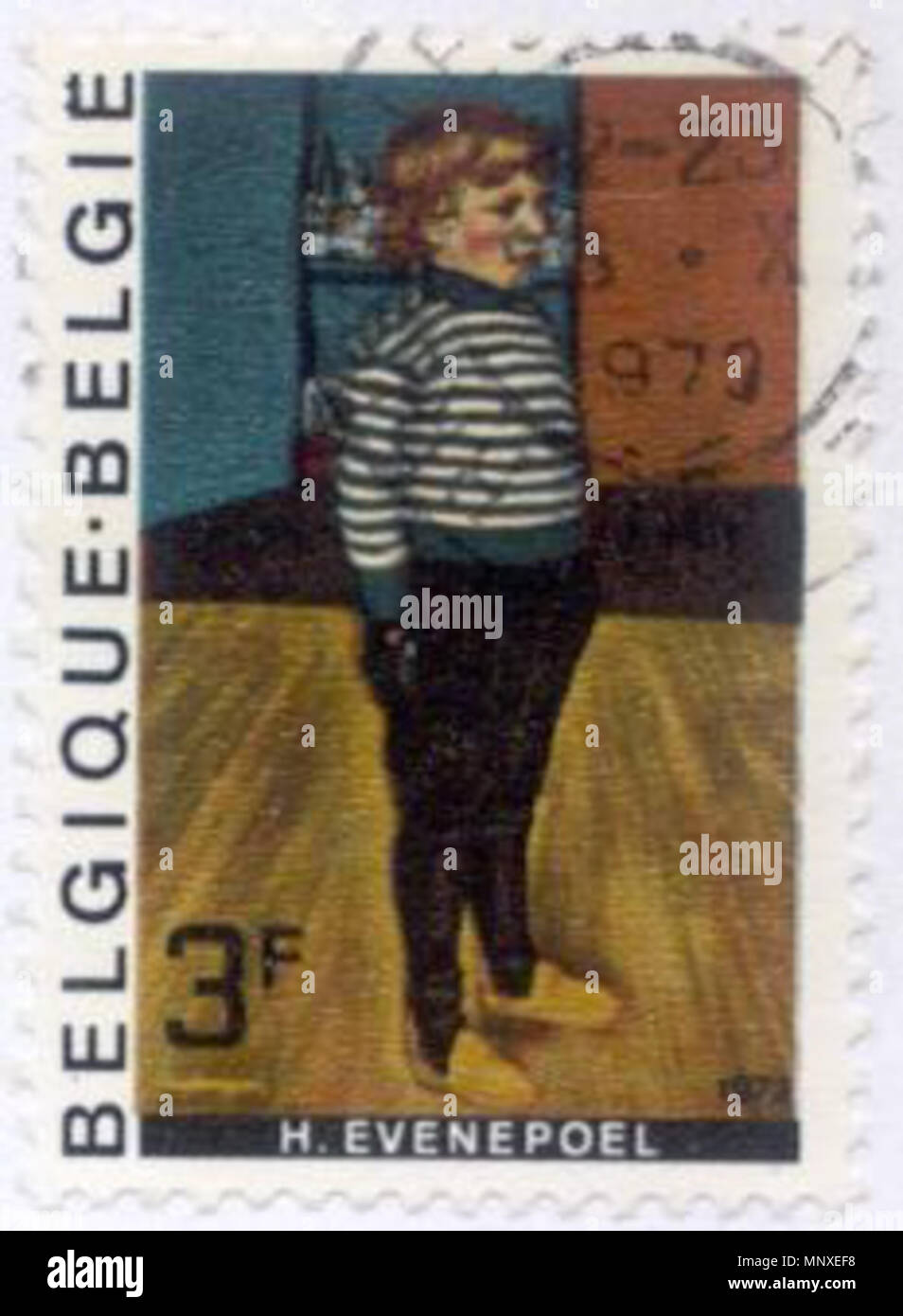 . Timbre belge n°1686 du 13-10-1973. Reproduction du tableau Charles au jersey rayé de Henri Evenepoel (1872-1899). Charles est le fils de Henri. Mars 2008. Varech 1140 Stamp Belgique n1686 13-10-1973 Henri Evenepoel Banque D'Images