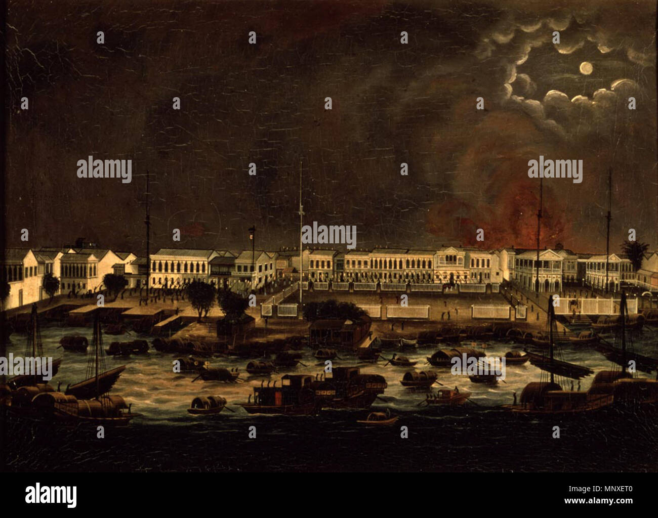 . Début de l'incendie de 1822 le Canton des usines. circa 1822. Pas identifié 1141 Début de Canton fire Banque D'Images