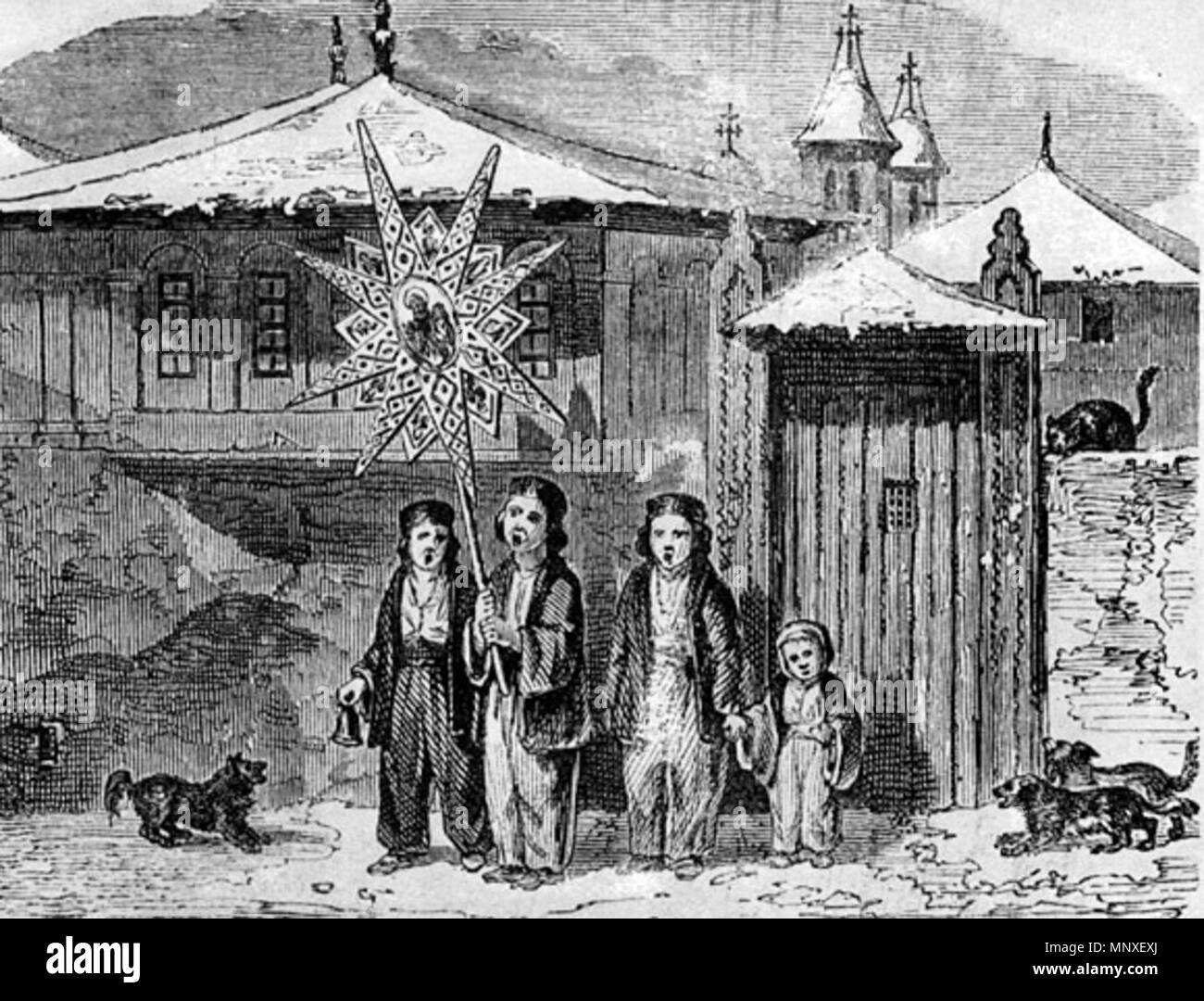 . Anglais : chanteurs de l'enfant porteur d'une star avec l'icône d'un saint. Bucarest, 1842. 1842. ( ) ; Rognée par au-delà de mon Ken (talk) 05:15, 30 décembre 2009 (UTC) 1141 Steaua Bucarest, 1842, crop Banque D'Images