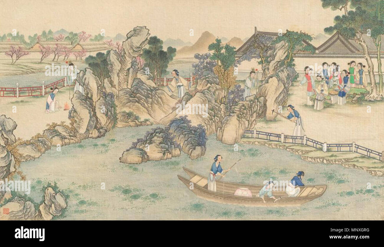 Anglais : une peinture à partir d'une série de peintures pinceau par Qing artiste Sun Wen, représentant des scènes du roman Rêve de la Chambre rouge. 19e siècle. 1151 Sun Wen Chambre Rouge 4 Banque D'Images