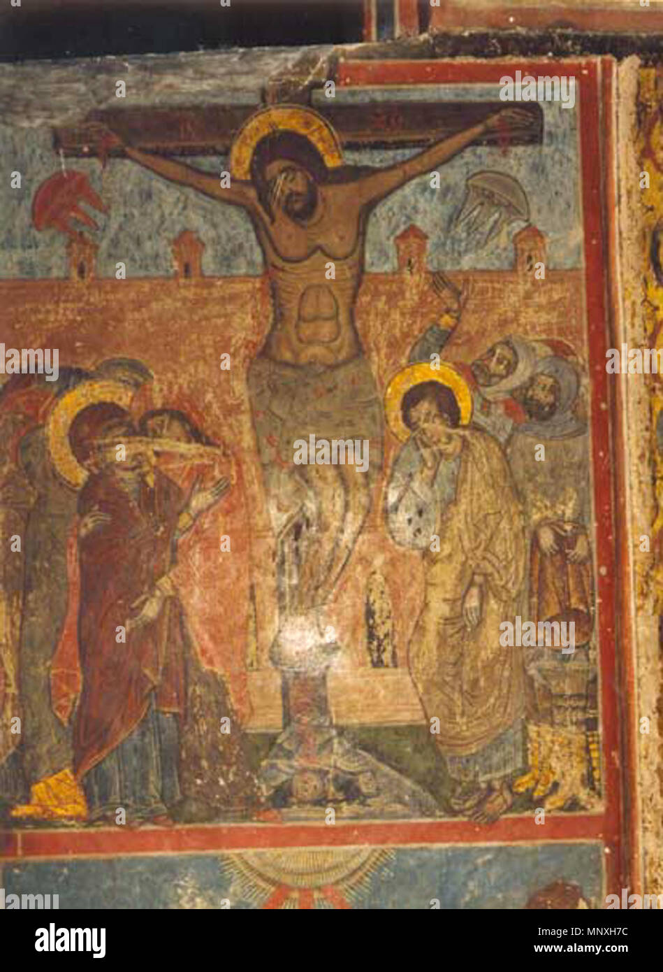 . Anglais : La Crucifixion fresque de la cathédrale de Svetitskhoveli, Mtskheta (Géorgie) . 16e siècle. 1153 Inconnu Crucifixion Svetitskhoveli fresco Banque D'Images