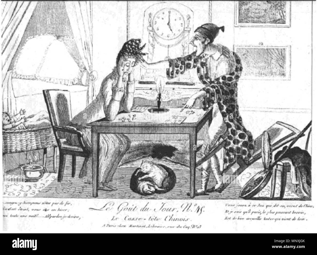 . Anglais : une caricature publiée en France en 1818, auteur inconnu. Le sous-titre suivant : ' 'Prendre soin de vous-même, vous n'êtes pas en acier. L'incendie a presque disparu et c'est l'hiver.' 'Il m'a occupé toute la nuit. Excusez-moi, je vais vous l'expliquer. Vous jouez ce jeu, qui est dit à la grêle à partir de la Chine. Et je vous dis que ce que Paris a besoin maintenant, c'est à accueillir ce qui vient de loin.' ' . 5 septembre 2010 (date d'origine). L'original a été uploader S8333631 à English Wikipedia 1159 caricature Tangram France 1818 Banque D'Images . Anglais : une caricature publiée en France en 1818, auteur inconnu. Le sous-titre suivant : ' 'Prendre soin de vous-même, vous n'êtes pas en acier. L'incendie a presque disparu et c'est l'hiver.' 'Il m'a occupé toute la nuit. Excusez-moi, je vais vous l'expliquer. Vous jouez ce jeu, qui est dit à la grêle à partir de la Chine. Et je vous dis que ce que Paris a besoin maintenant, c'est à accueillir ce qui vient de loin.' ' . 5 septembre 2010 (date d'origine). L'original a été uploader S8333631 à English Wikipedia 1159 caricature Tangram France 1818 Banque D'Images