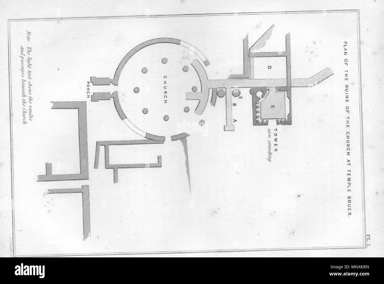 . Anglais : Plan du Preceptory par Dr Oliver, 1843 . 1er janvier 1843. Rev. Dr George Oliver 1164 Temple Bruer Preceptory 01 Banque D'Images