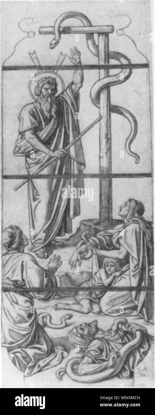 Moïse et l'appelait Nehuschtan . Plan pour le vitrail de l'Église Ferencváros . 1879. 1167 que Moïse et la 1879 appelait Nehuschtan Banque D'Images