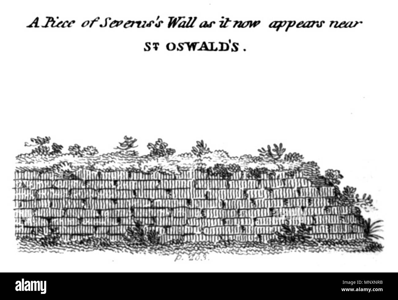 . Anglais : le mur à St Oswalds. À partir de la plaque de la page 203 de l'histoire de la Muraille Romaine par William Hutton. Imprimé par John Nichols et Fils, Londres, 1802. 1802. 1175 inconnu l'histoire de la Muraille Romaine - Planche 5 Banque D'Images