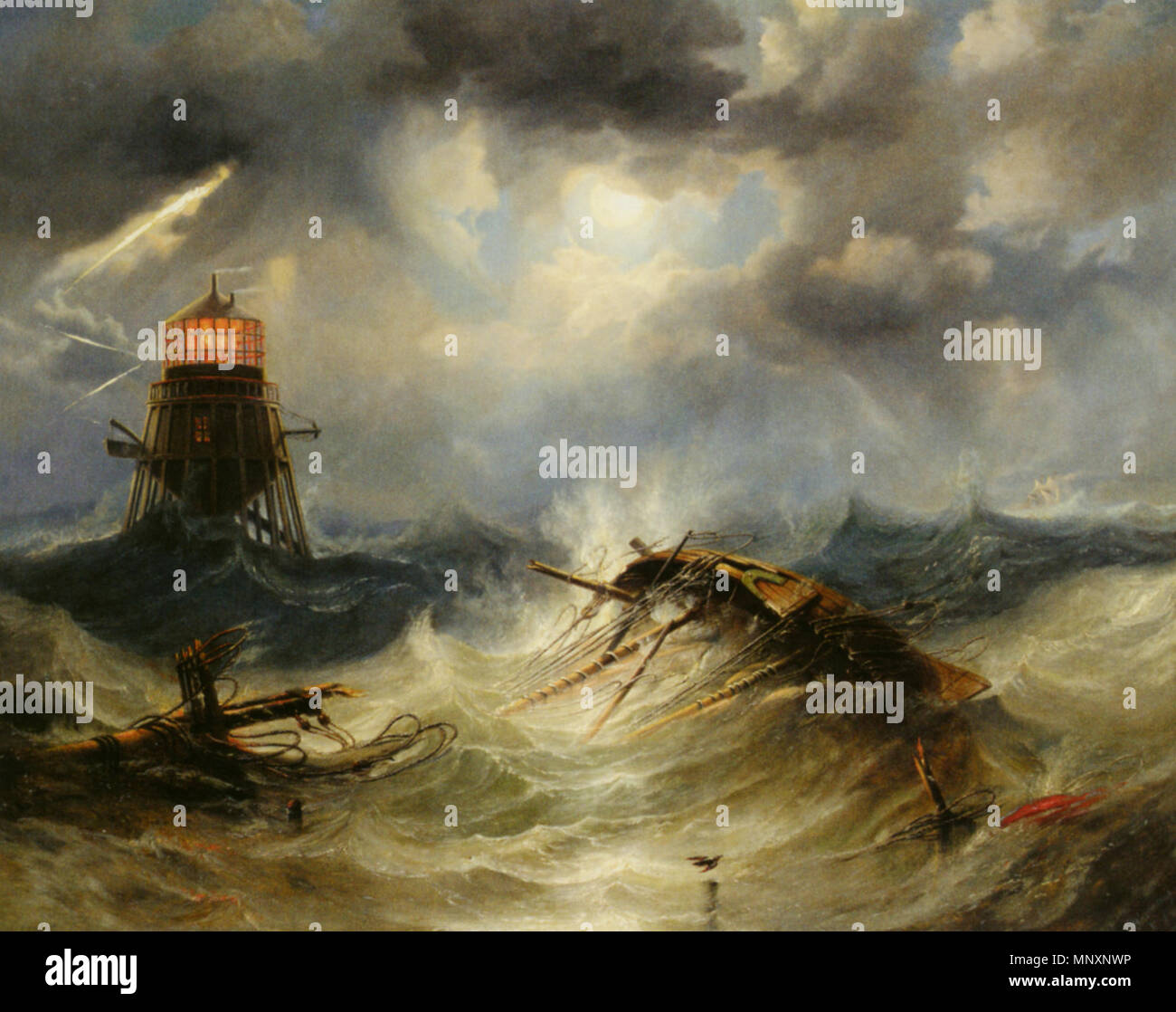 Anglais : Le phare de Irwin, tempête Rage Русский : Жестокий шторм. Маяк Ирвин 1851. Le Phare 1176 Irwin, Storm Rage par John Wilson Carmichael Banque D'Images