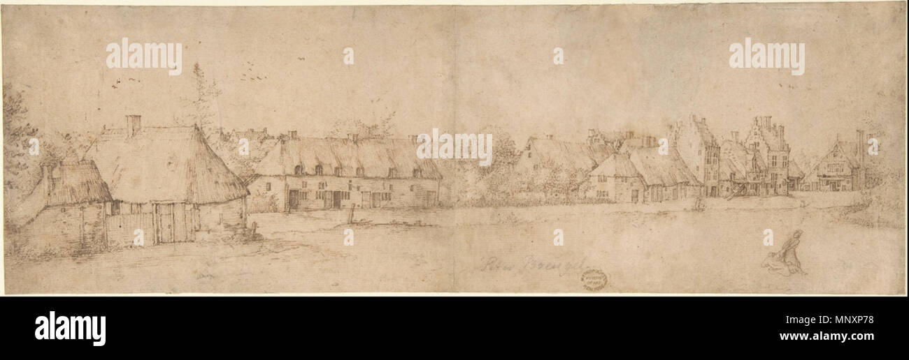 . Anglais : Le maître des petits paysages, vue sur village, plume et encre brune, 12,7 x 39,7 cm, Metropolitan Museum . 16e siècle. Ce fichier n'est pas informations sur l'auteur. 1177 Le maître des petits paysages - Vue sur village Banque D'Images