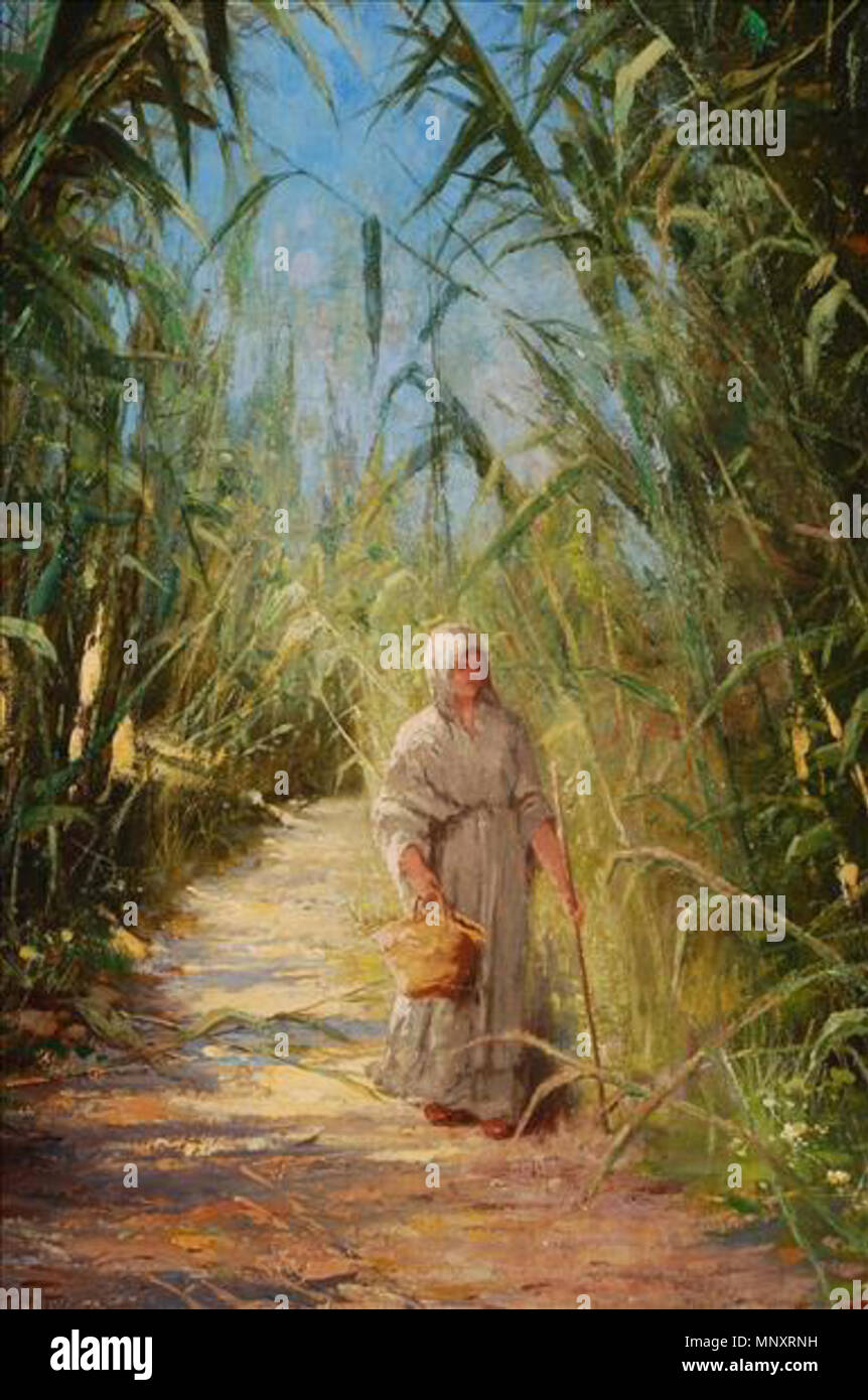 Deutsch : Eine Frau von Zuckerrohrplantage spaziert en anglais : une femme marche à travers une plantation de sucre date inconnue. 1185 Theodor Ohlsen - Eine Frau von Zuckerrohrplantage spatziert dans Banque D'Images