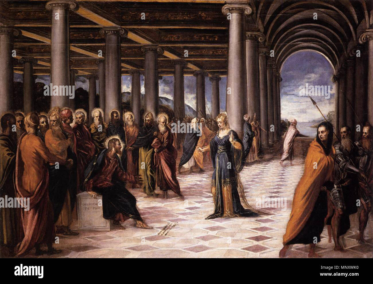 Le Christ et la femme adultère entre vers 1546 et vers 1548. 1194 Jacopo Tintoretto - le Christ et la femme adultère - WGA22436 Banque D'Images