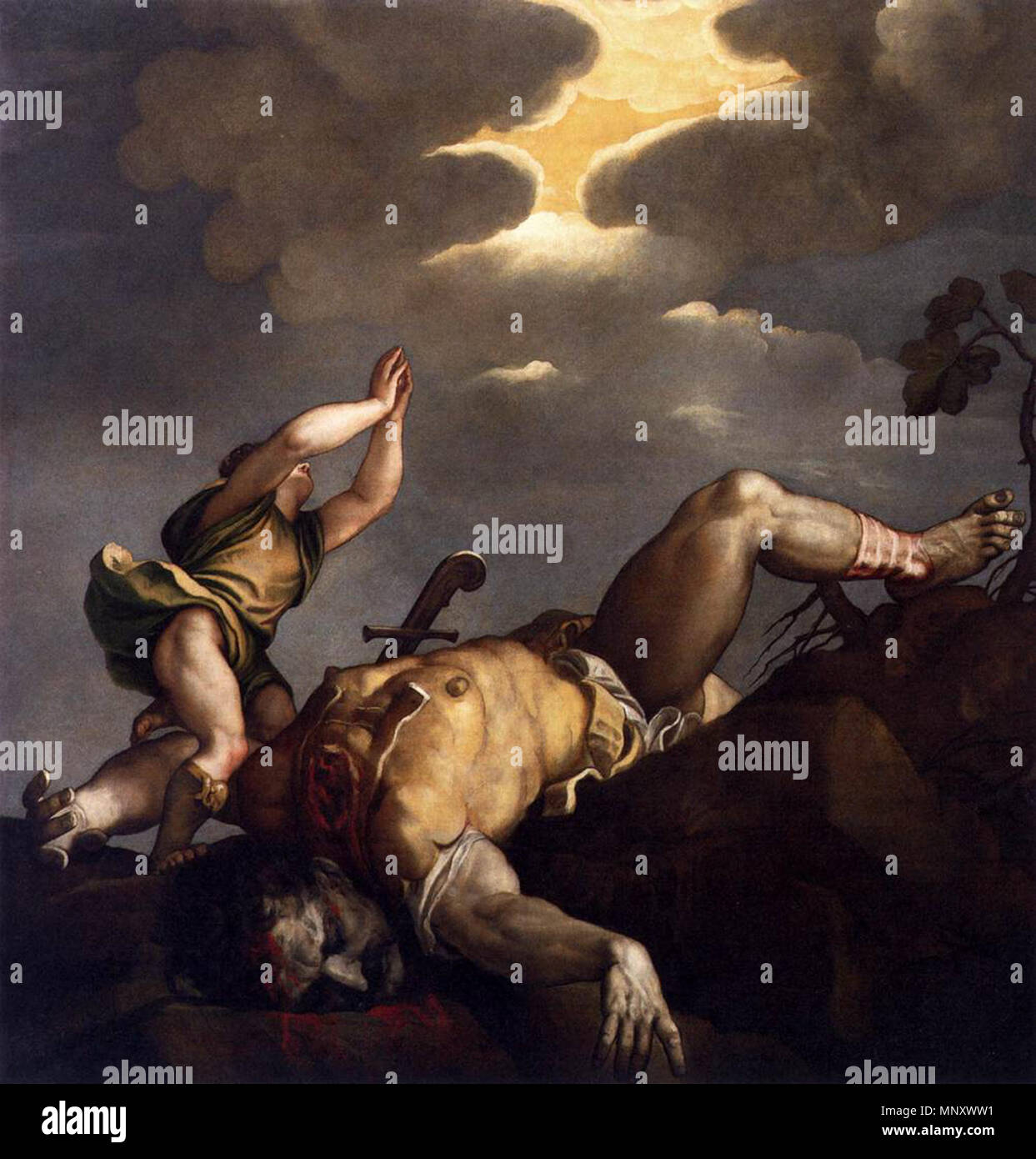 David et Goliath entre 1542 et 1544. Titien 1195 - David et Goliath - WGA22779 Banque D'Images