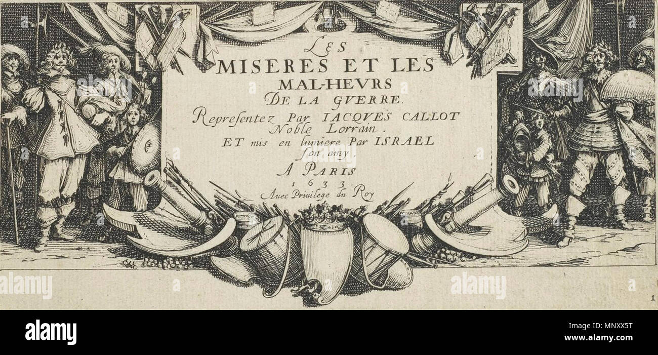 Anglais : page de titre, à partir de la suite les misères et les malheurs de la guerre 1632 (publié en 1633). 1196 page de titre, à partir de la suite les misères et les malheurs de la guerre par Jacques Callot Banque D'Images