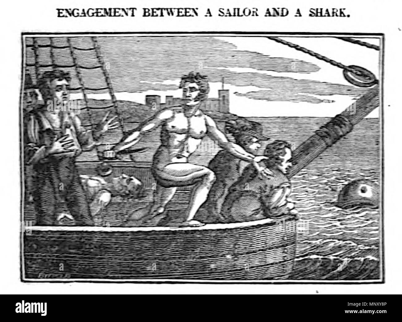 . Anglais : l'engagement entre un marin et un requin . 1825. John Byfield 1202 TR1 IMAGE 03 Banque D'Images