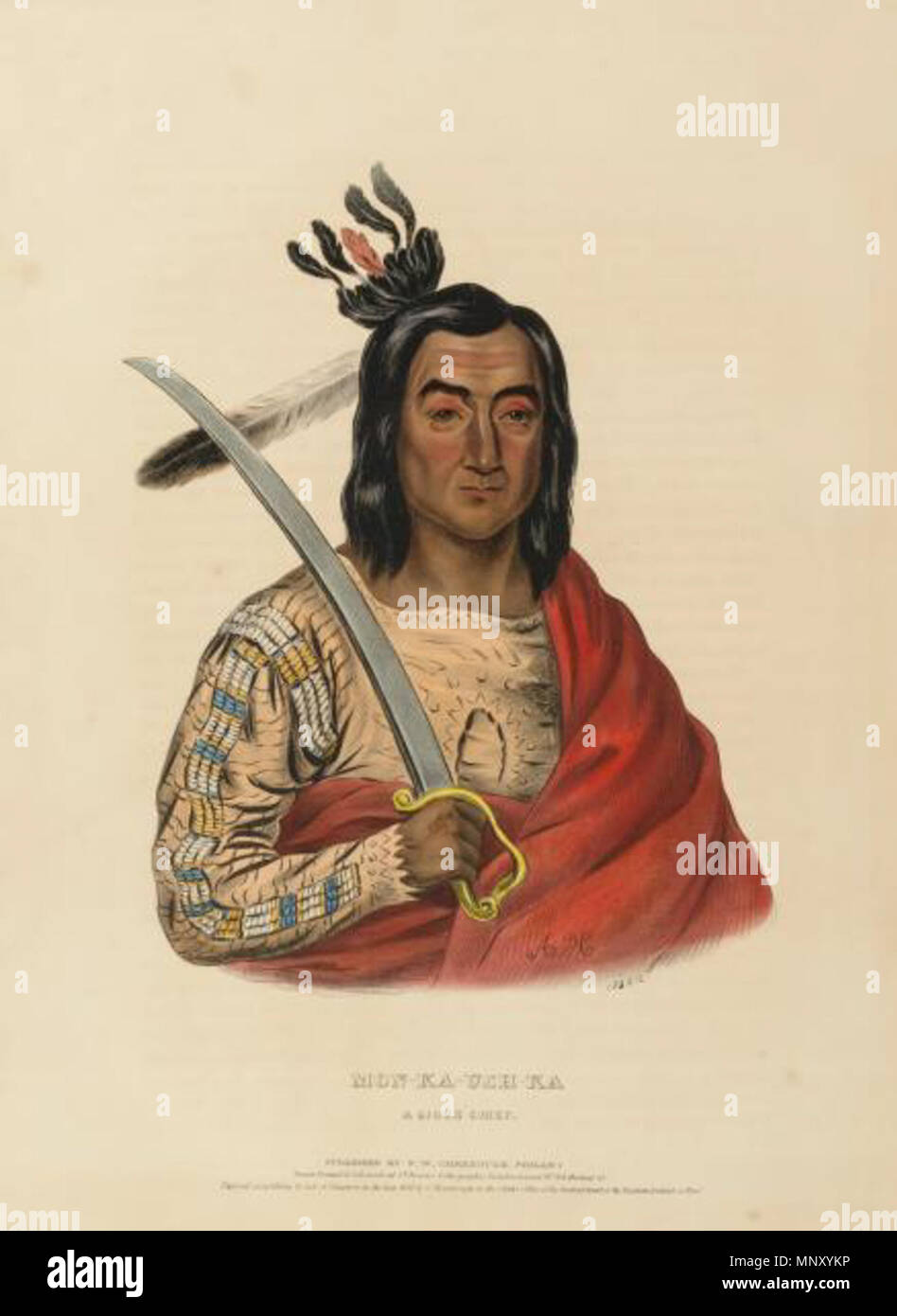 . Anglais : Charles Bird King, MON-KA-USH-KA. Un chef sioux, de l'histoire des tribus indiennes d'Amérique du Nord, ca. 1838, à la main, lithographie sur papier, Smithsonian American Art Museum, 1985.66.153,212 . vers 1838. Charles Bird King (1785-1862) 1204 Terre Tremblante Banque D'Images