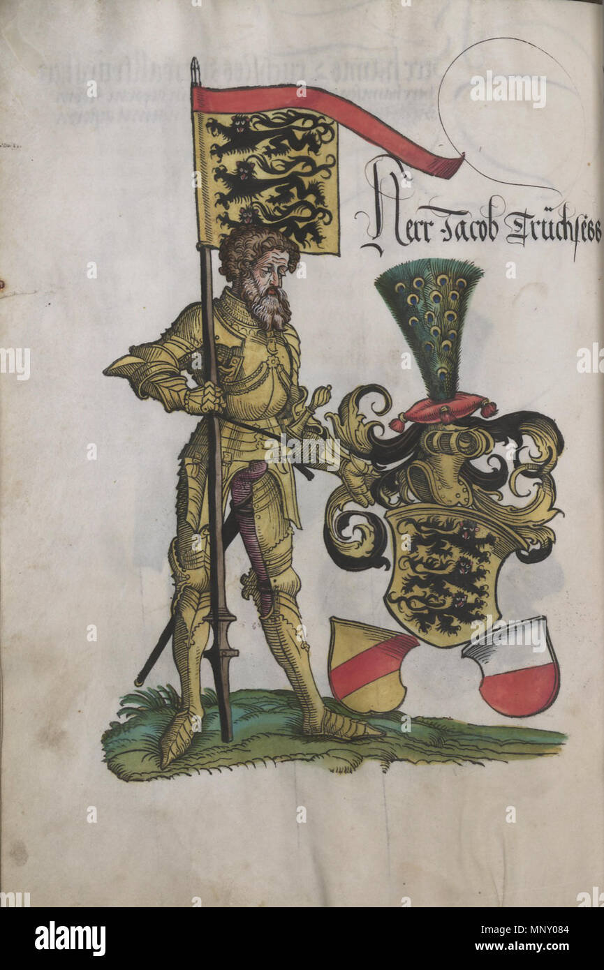 . Holzschnitt aus der Chronik der Truchsessen von Waldburg (Truchsessenchronik Pergamenthandschrift) in der der Württembergischen Landesbibliothek Stuttgart City East Fürstl. Bibliothek Donaueschingen), Cod. Don. 590 M. Jacob Truchsess (Jakob I., der goldene Ritter, gestorben, 1460 Jakobischen Begründer der Linie des Hauses Waldburg, ausgestorben 1727) . vers 1530. Atelier de Hans Burgkmair l'Ancien (1473-1531) Noms alternatifs Hans Burgkmair l'ancien allemand Description peintre, graphiste et bûcheron Date de naissance/décès 1473 1531 Lieu de naissance/décès Augsburg Augsbur Banque D'Images
