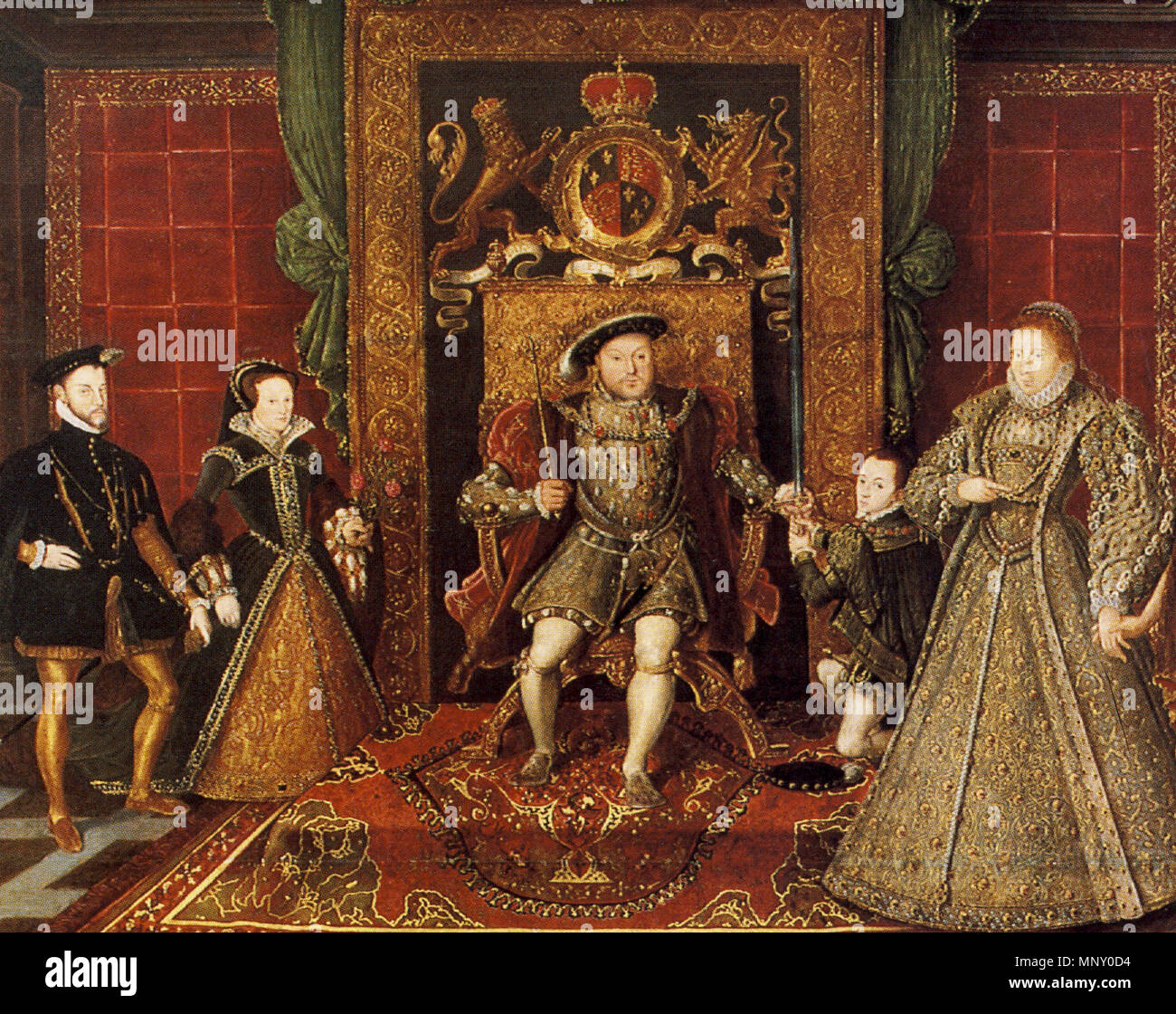 . De gauche à droite : Mary J & fr:Philippe II d'Espagne (mari et co-régent), fr:fr:Henry VIII, Édouard VI, et fr:Elizabeth I . 12 août 2002 (original upload date de la première version). Le programme original a été Isis à fr.Wikipedia 1207 Tudors Banque D'Images