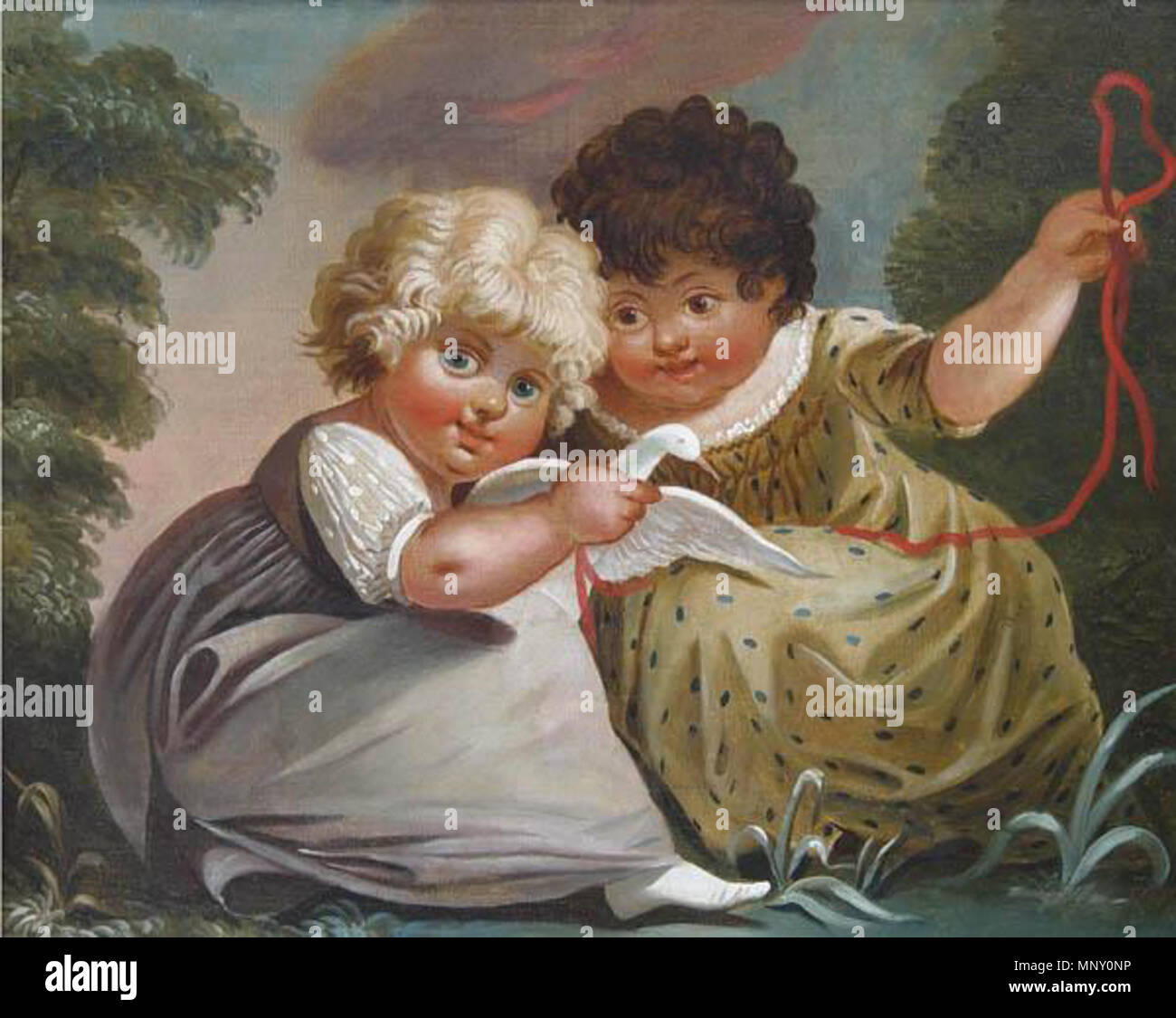 Anglais : deux enfants à jouer avec un oiseau blanc entre 1752 et 1845. 1209 deux enfants à jouer avec un oiseau blanc Banque D'Images