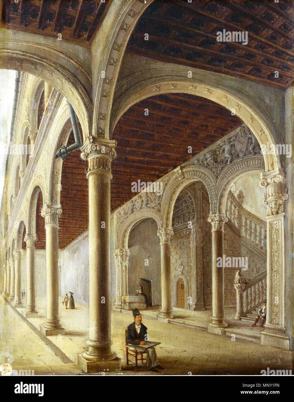 Una vista del Claustro de la inclusa de Toledo . Español : La obra représen el claustro del Hospital de Santa Cruz de la ciudad de Toledo, en Espagne, où actuellement se halla el museo de Santa Cruz. . 1841. 1213 Una vista del Claustro de la inclusa de Toledo (Museo del Prado) Banque D'Images