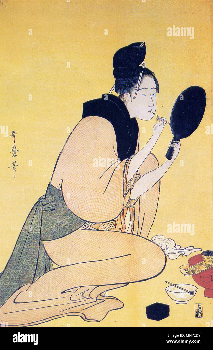 . Anglais : Utamaro Kitagawa : Peinture des lèvres, 1794, 38x25 cm . 1794. Utamaro Kitagawa Utamaro (1753-1806) 1217-Labios Banque D'Images
