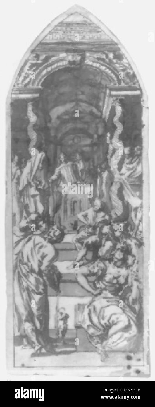 La prédication de saint Bernardino . design pour vitrail 1221 Van den Broeck - Saint Bernardino prédication Banque D'Images