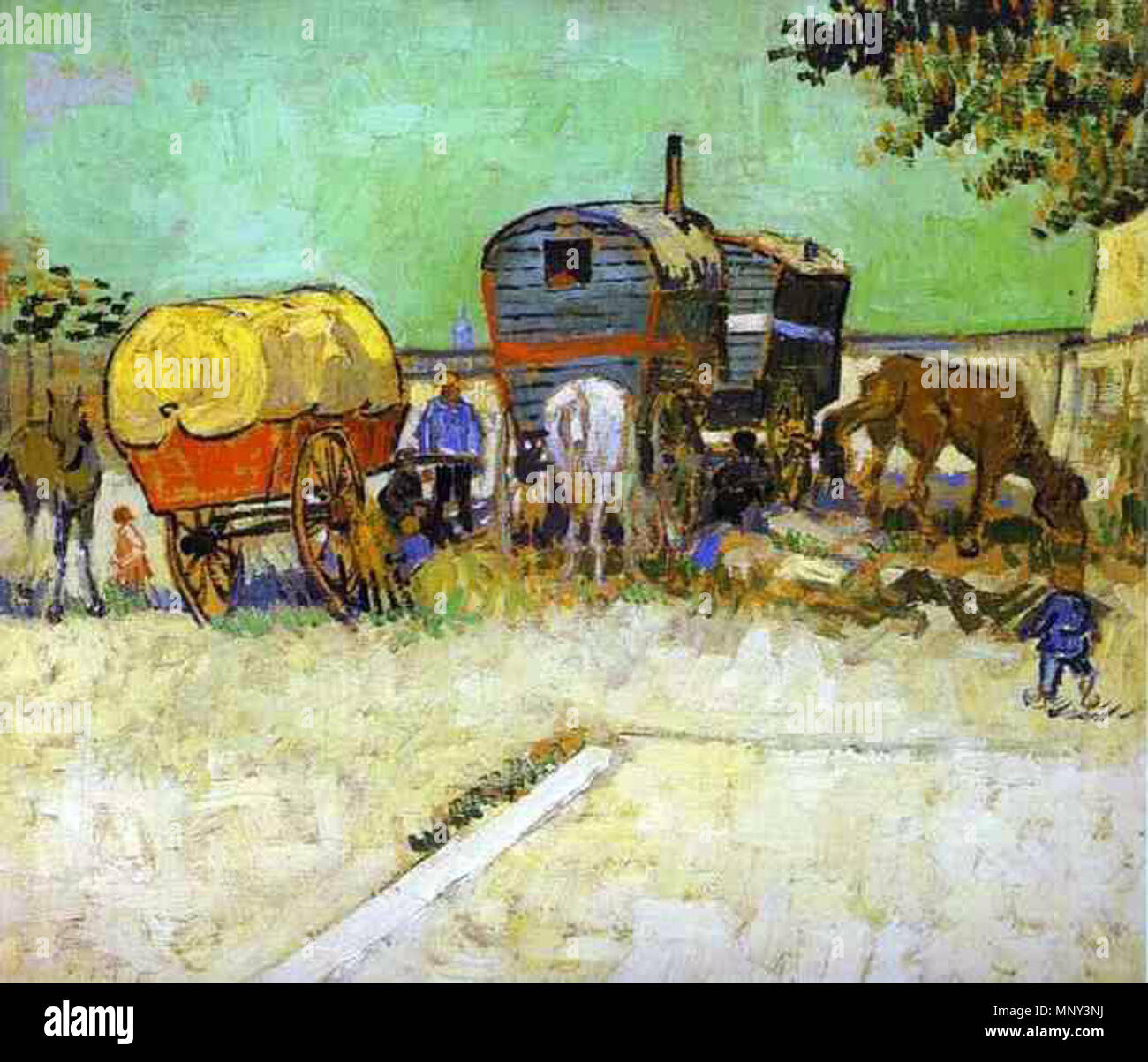 Anglais : les roulottes, campement de bohémiens les caravanes - camp de gitans près d'Arles 1888. 1223 Vincent van Gogh- Les caravanes - camp de gitans près de Arles Banque D'Images