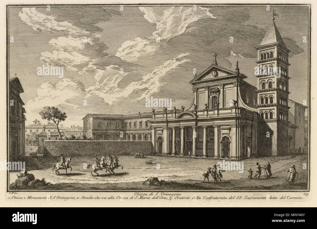 . Italiano : Incisione di Giuseppe Vasi . 1747. Giuseppe Vasi Vasi 1225 1747 San Crisogono Oratorio del Carmine Banque D'Images