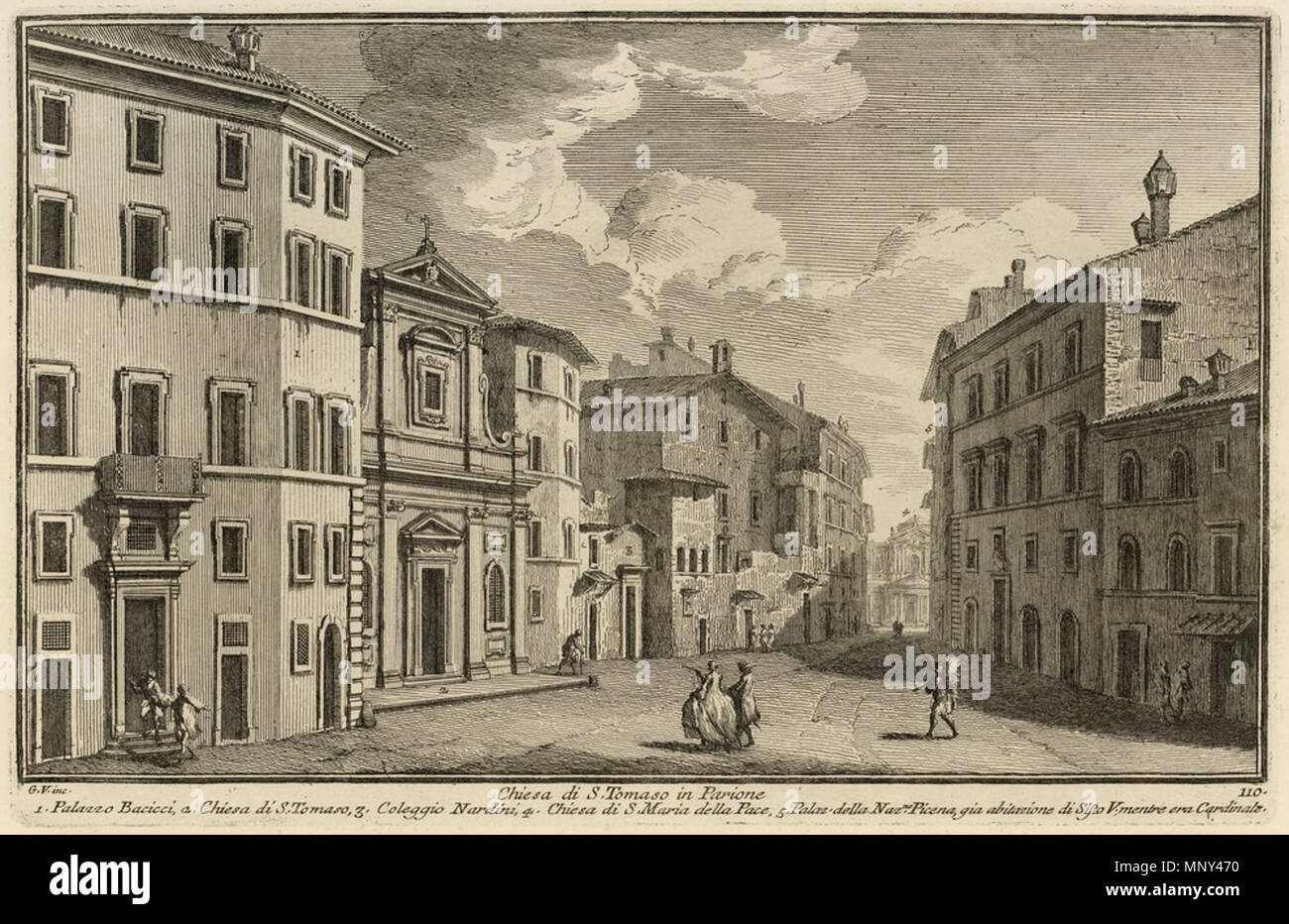 . Italiano : Incisione di Giuseppe Vasi . 1747. Giuseppe Vasi Vasi 1225 1747 San Tommaso à Parione Banque D'Images