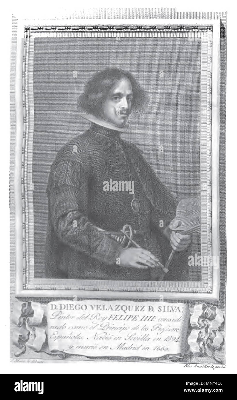 . Retrato de Diego Velázquez. 1791. Al pie de la imagen figuran los datos de su autor. 1227 Diego Velazquez de Silva Banque D'Images