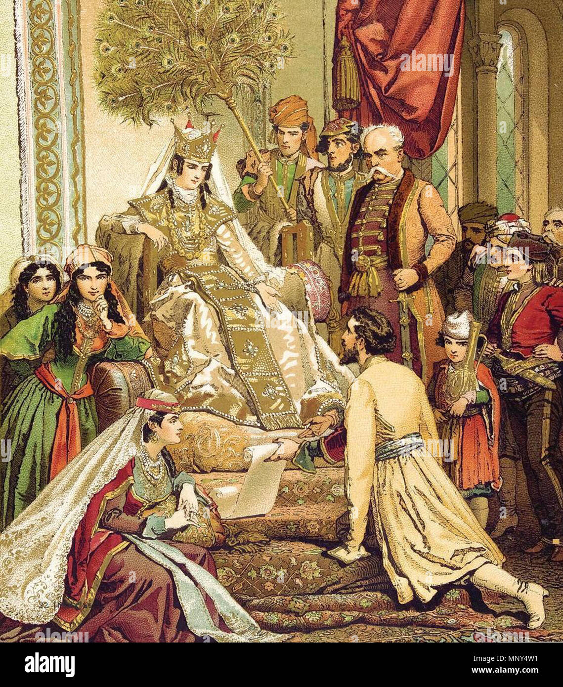 . Anglais : 'Shota Rustaveli présente son poème à la Reine Tamar'. Peint dans רוסתוולי מציג Tbilissi עברית : בפני המלכה הפואמה עוטה תמר את 'עור הנמר' . Années 1880. Mihály Zichy (1827-1906) d'autres noms anglais : Mihály Zichy Mihály Zichy : Magyar Deutsch : Michael von Zichy Русский : Михаил Александрович Зичи Description peintre hongrois Date de naissance/décès 15 octobre 1827 au 28 février 1906 Lieu de naissance/décès Zala Saint-Pétersbourg Russie ; lieu de travail Saint Petersburg ; Vienne ; Paris ; contrôle de l'autorité de Budapest : Q742959 : VIAF 59356468 ISNI : 0000 0000 8138 8561 ULAN : 500024109 RCAC : n5 Banque D'Images