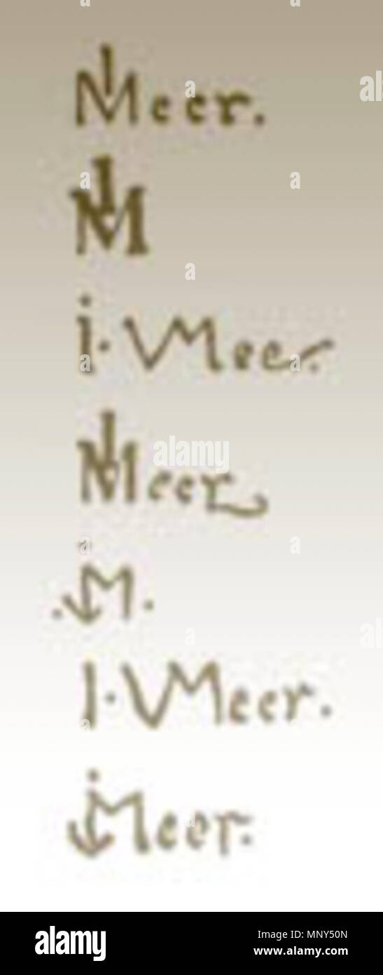 . Nederlands : Johannes Vermeer, Handtekeningen, à partir de fr. wikipedia Vermeer est mort il y a plus de 70 ans. -- 2003 Anglais : Signature de Johannes Vermeer, qui est mort il y a plus de 70 ans (en 2003) . 25 juillet 2003 (date d'origine). Johannes Vermeer (1632-1675) Alternative Names Johannes van der Meer, Jan Vermeer, Jan Vermeer van Delft, Johannes Reyniersz. Description Vermeer Dutch peintre et marchand Date de naissance/décès 31 octobre 1632 (baptisé) 15 décembre 1675 (enterré) Lieu de naissance/décès Delft Delft période de travail 1653-1675 lieu de travail Delft (1653 - 1675) le contrôle d'autorité : Q Banque D'Images