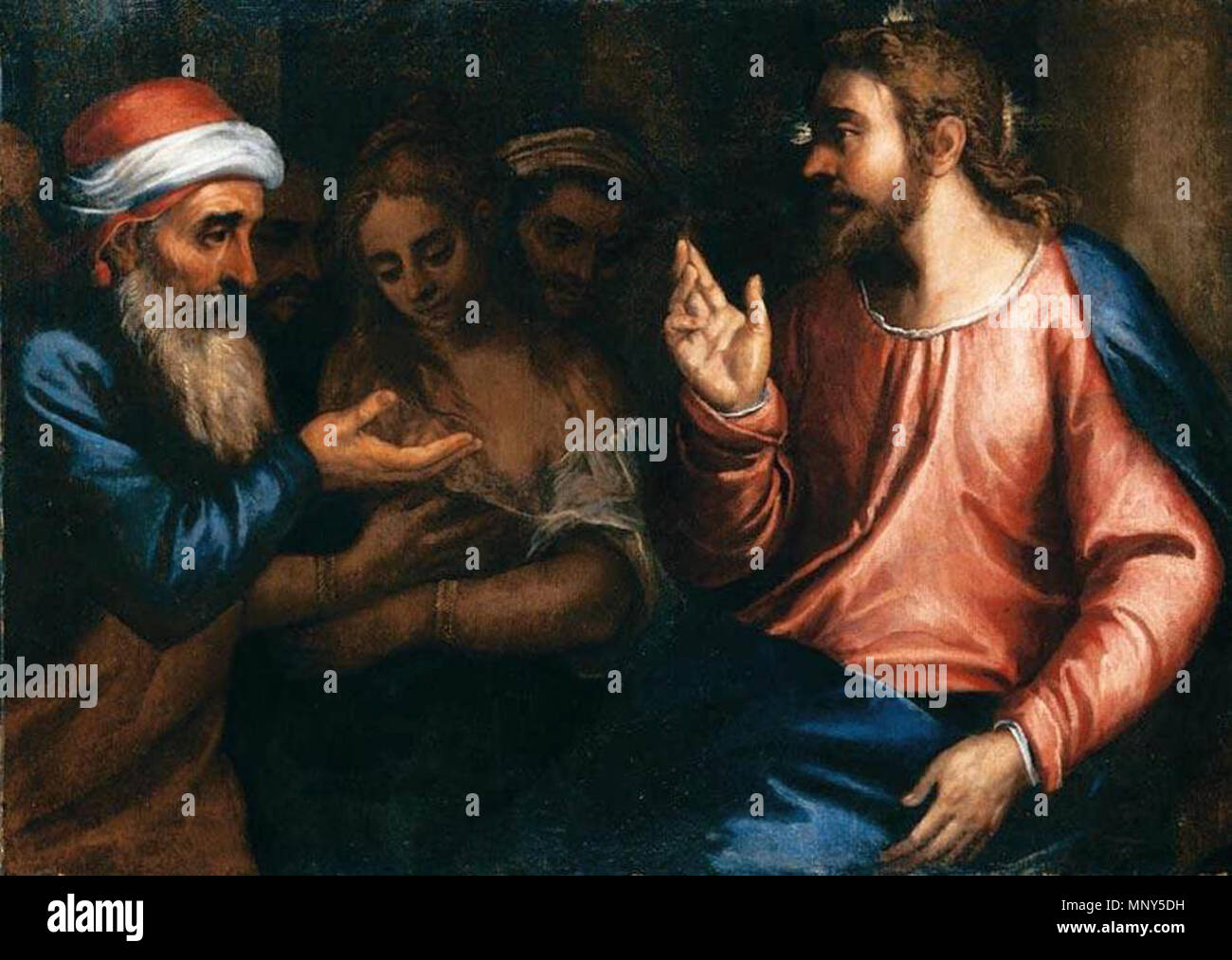 Anglais : le Christ et la femme adultère deuxième moitié de 16ème siècle. 1232 Andrea Vicentino - le Christ et la femme adultère - WGA25052 Banque D'Images