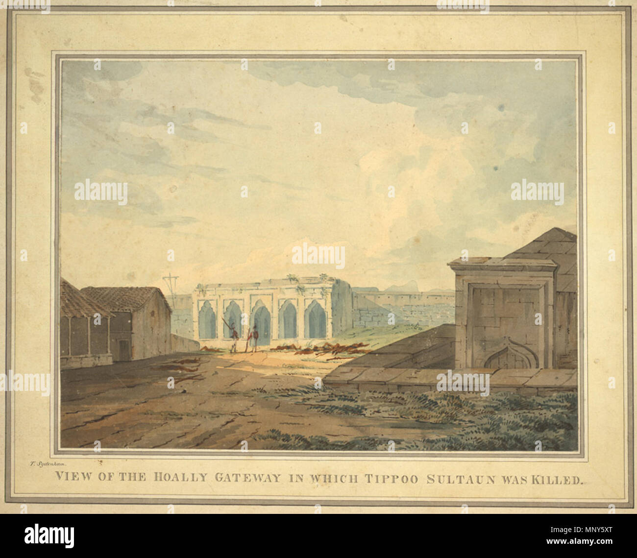 . Anglais : Vue de la passerelle, Hoally où a été tué, Tipu Sultan Seringapatam (Mysore). Aquarelle d'une vue d'Hoally Gateway dans Seringapatam. 1799. Artiste : Sydenham, Thomas (1780-1816) Vue de l'Hoally 1235 Gateway, où a été tué, Tipu Sultan Seringapatam (Mysore) Banque D'Images