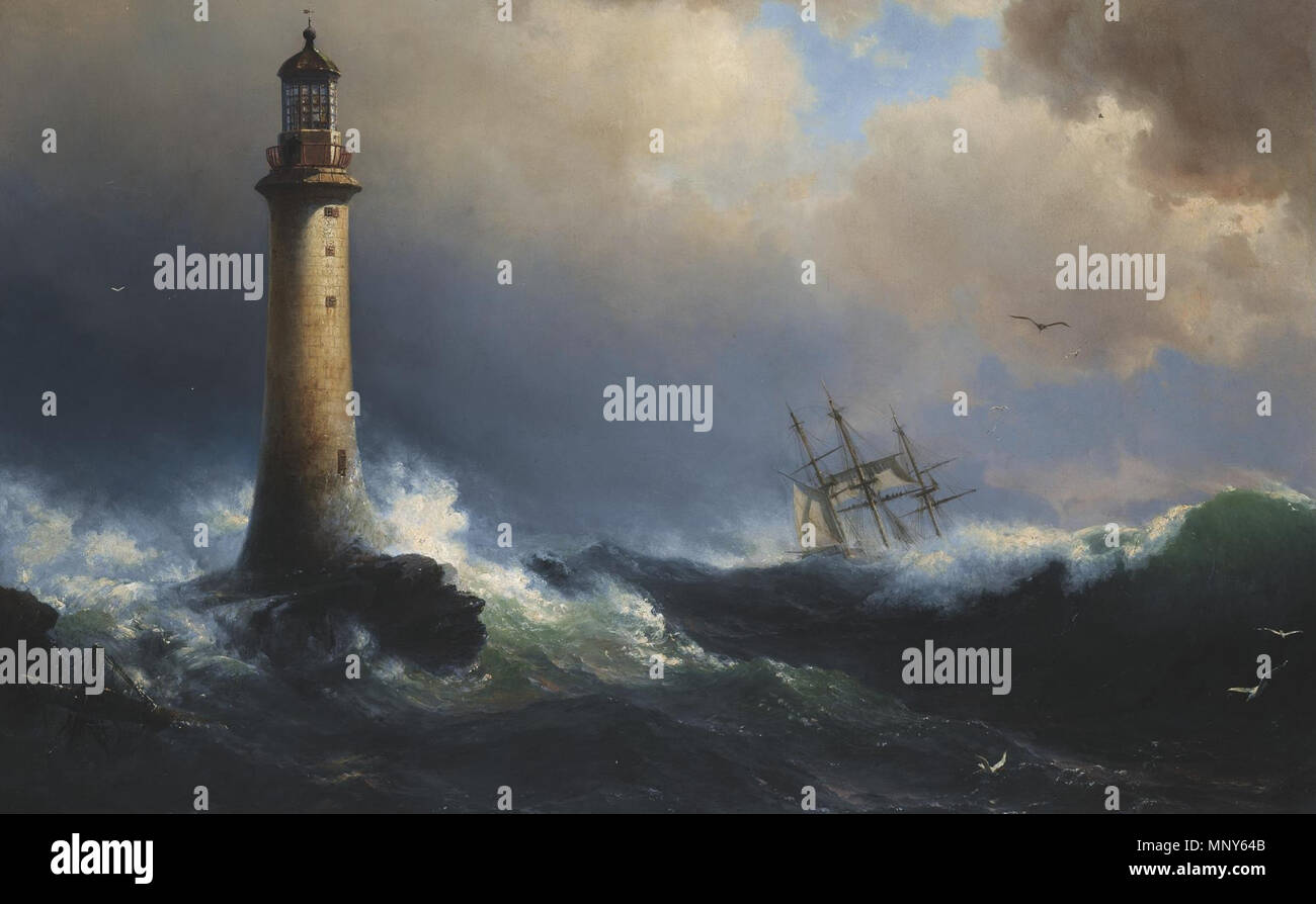 Voyage au large de la Eddystone Lighthouse . 1236 Vilhelm Melbye (attrib.) - Voyage au large de l'Eddystone Lighthouse Banque D'Images