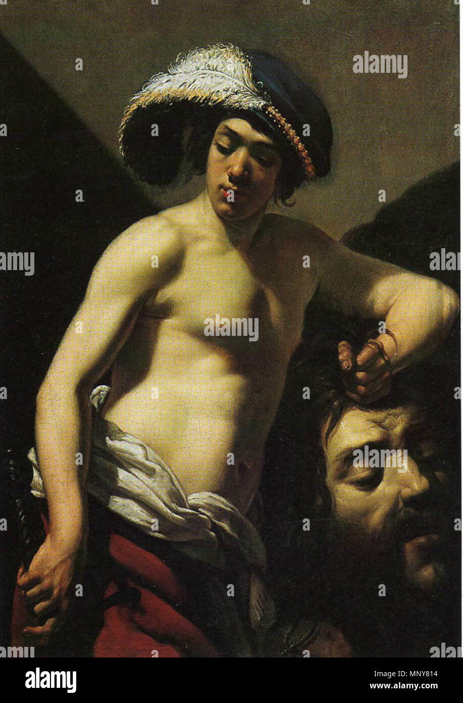 Anglais : David avec la tête de Goliath Français : David tenant la tête de Goliath entre 1620 et 1650. 1245 Vouet-David Goliath-Bordeaux- Banque D'Images