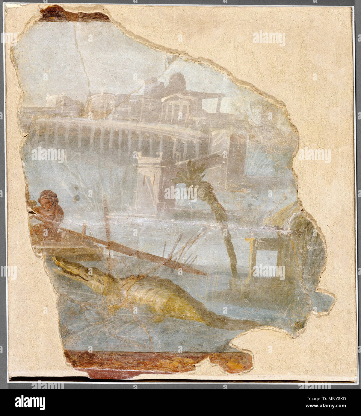 Fragment de mur avec un paysage du Nil vers 70. 1249 Fragment de mur avec un paysage du Nil - Google Art Project Banque D'Images