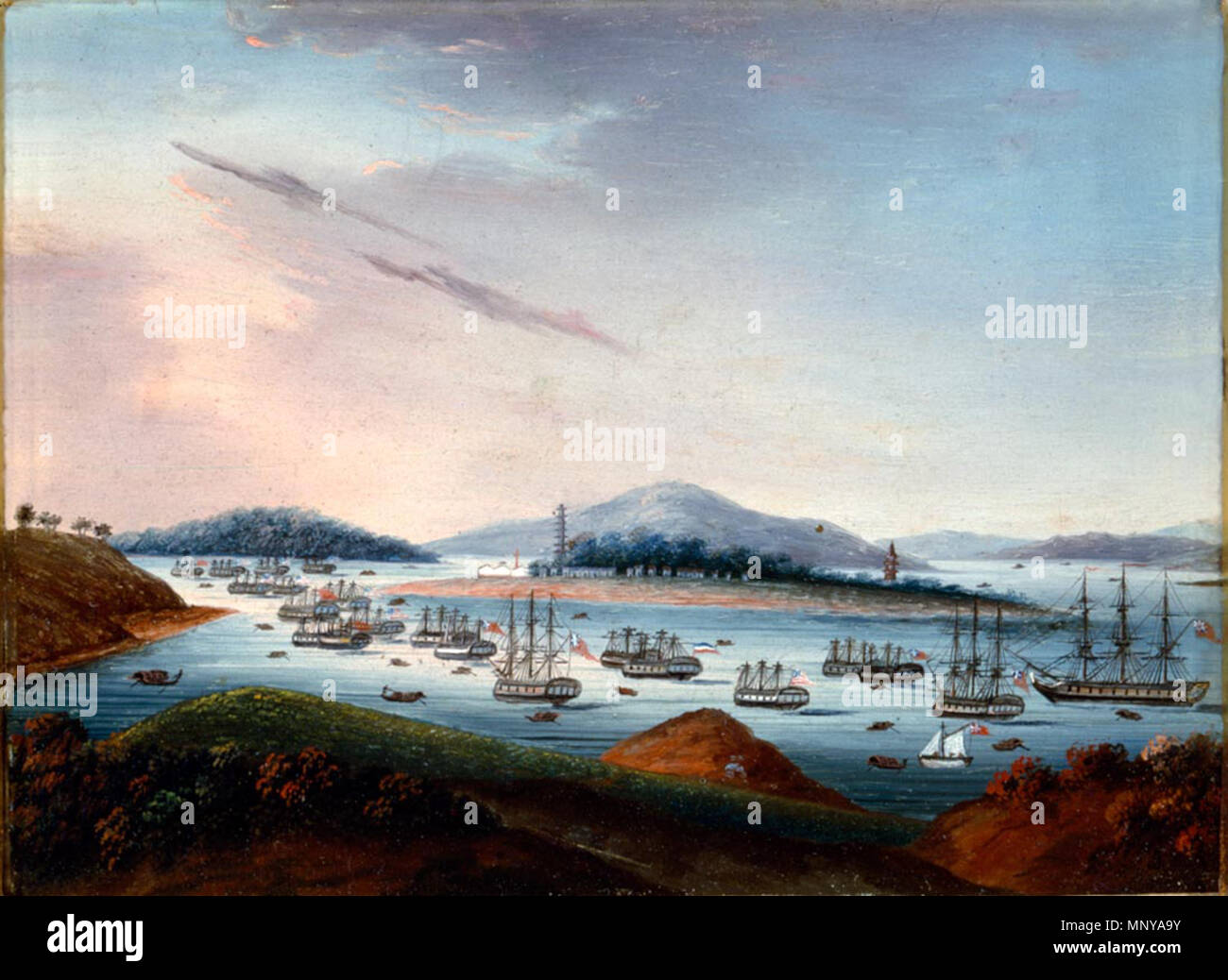 . Anglais : Huile sur toile de cuivre de Wampoa Anchorage, ch. Circa 1810 1810.. 1256 Inconnu Whampoa Anchorage Banque D'Images