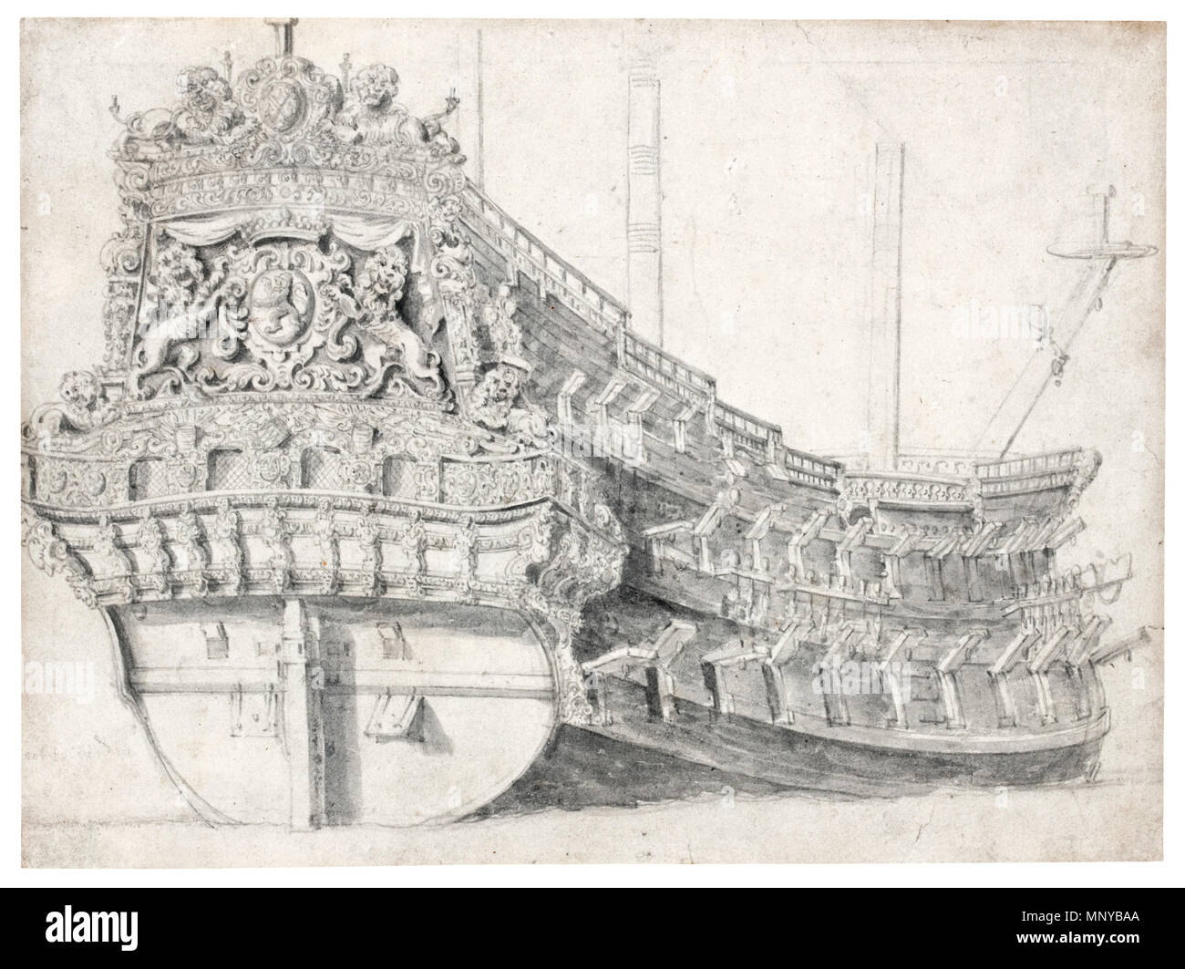 Portrait d'un navire de guerre hollandais date inconnue. 1261 Willem van de Velde de Oude - Portret van een Nederlands oorlogsschip Banque D'Images