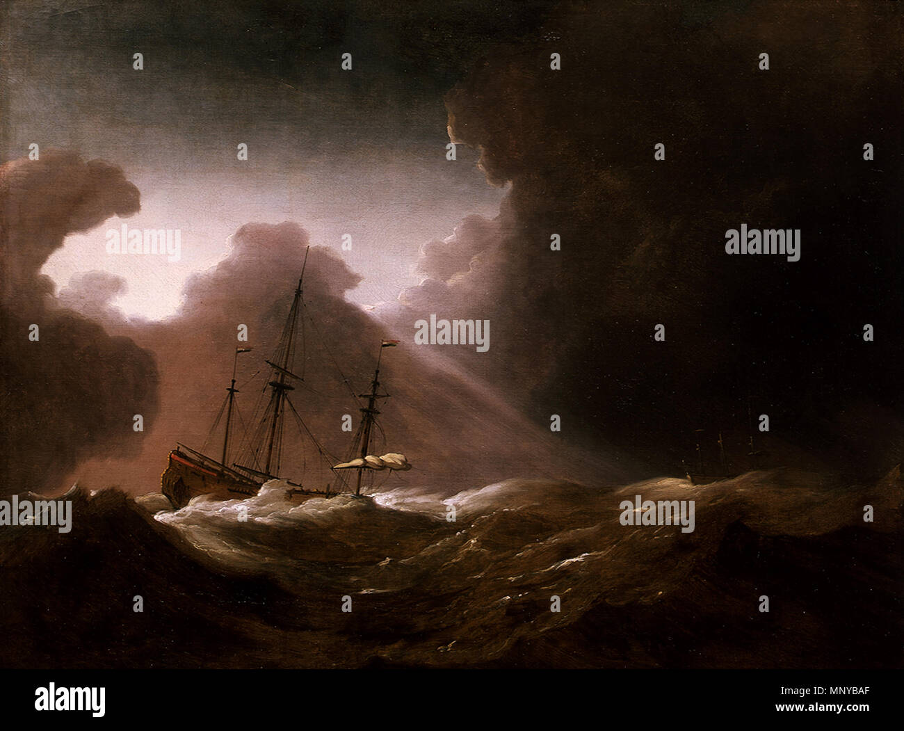 Un navire néerlandais avant une tempête ferma vers 1690. 1261 Willem van de Velde le jeune - ferma un navire néerlandais avant une tempête Banque D'Images