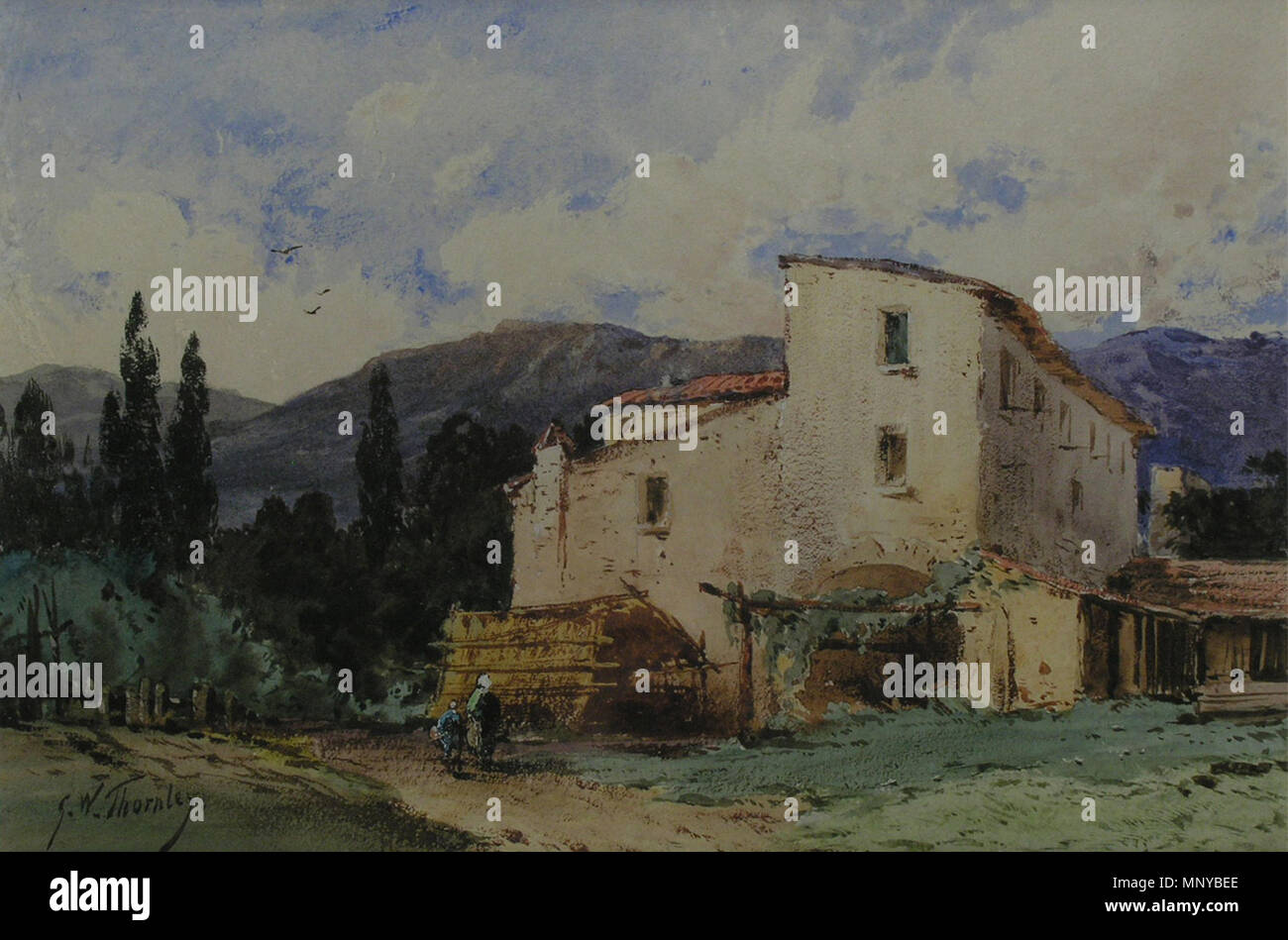 Anglais : paysage de montagne italien avec manor Deutsch : Von Berglandschaft mit Gutshof date inconnue. 1262 William Anslow Thornley - paysage de montagne italien avec manor Banque D'Images