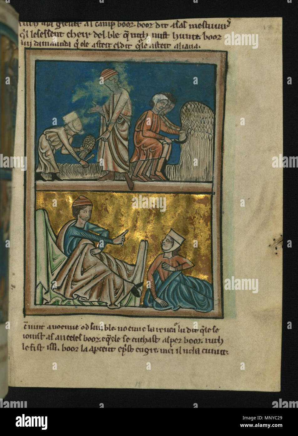 W.106.18r 1264 William de Brailes - Top - Ruth rencontre Boaz comme elle ils glanent (Ruth 2 -4-16) - Walters W10618R - Page complète Banque D'Images