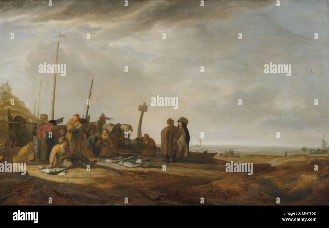 1121 Simon de Vlieger Dünen und- Strandansicht mit Fischern und Leuchtturm Banque D'Images