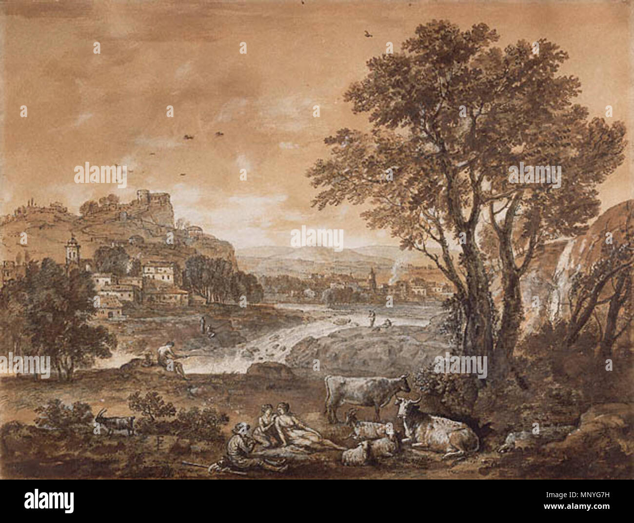 . Anglais : un paysage avec bergers Se reposant sous un arbre par une cascade craie noire, plume et encre brune, brun et gris laver rehaussée de gouache blanche . vers 1750. Francesco Zuccarelli (1702-1788) peintre italien Description Date de naissance/Décès 15 Août 1702 30 décembre 1788 Lieu de naissance/décès Pitigliano Florence lieu d'Italie, l'Angleterre Contrôle d'autorité : Q919093 : VIAF 841557 ISNI : 0000 0000 6630 7460 ULAN : 500012688 RCAC : nr93050938 : WGA ZUCCARELLI, Francesco Zuccarelli 1285 WorldCat - paysage avec bergers Banque D'Images